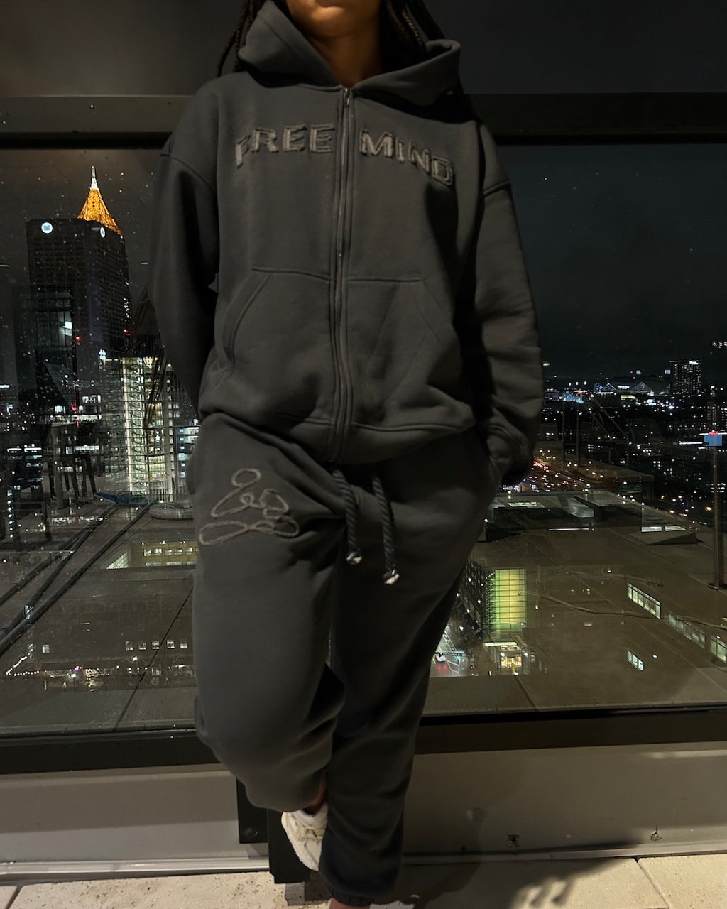 "Free Mind" sweatpants by ENDEN BRAND women wearing it