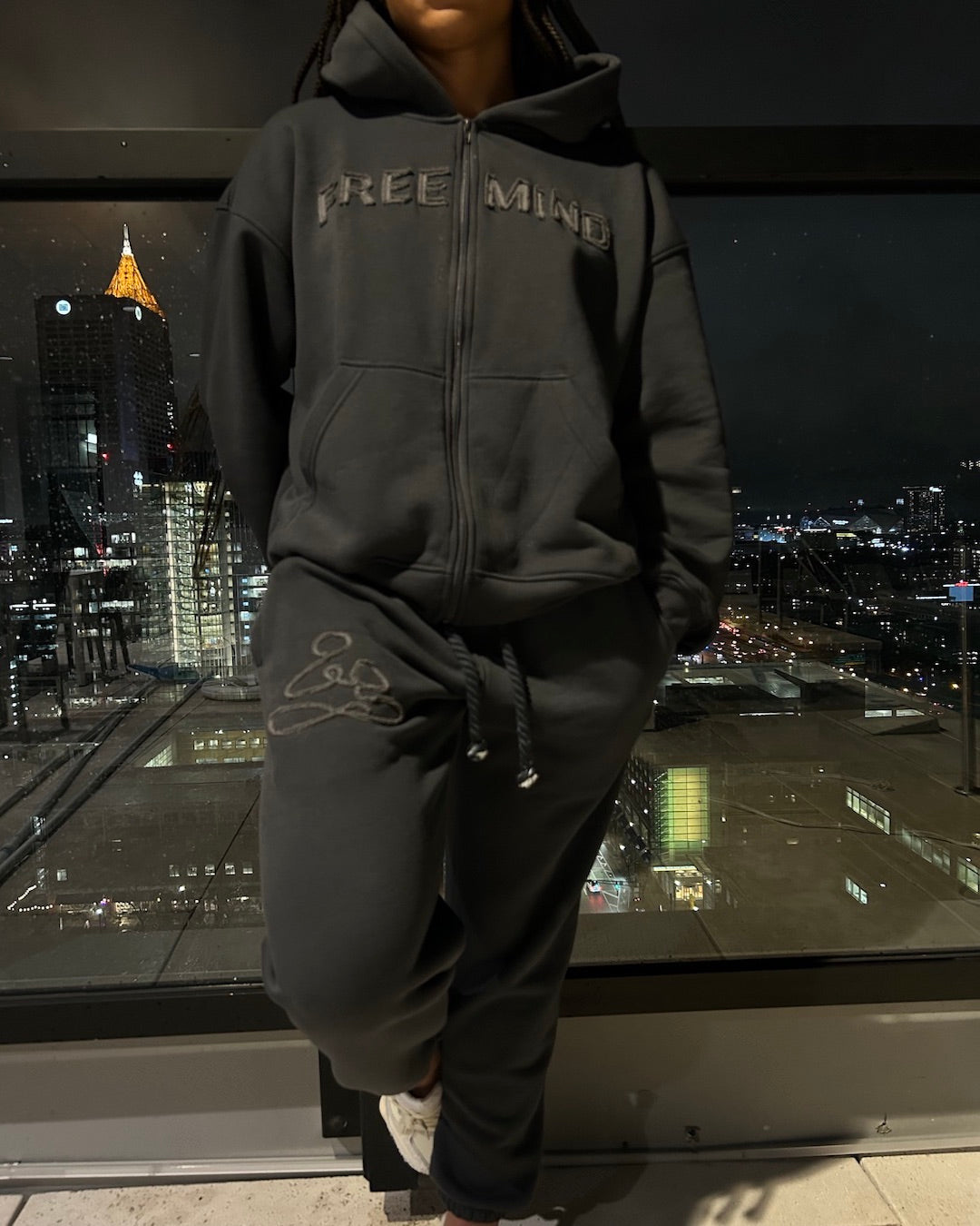"Free Mind" sweatpants by ENDEN BRAND women wearing it