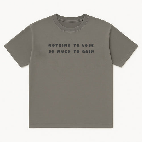  Front view of dark grey ENDEN BRAND t-shirt featuring affirmation design