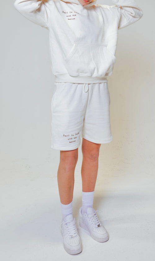 Full body picture of Model wearing ENDEN BRAND sweatshorts