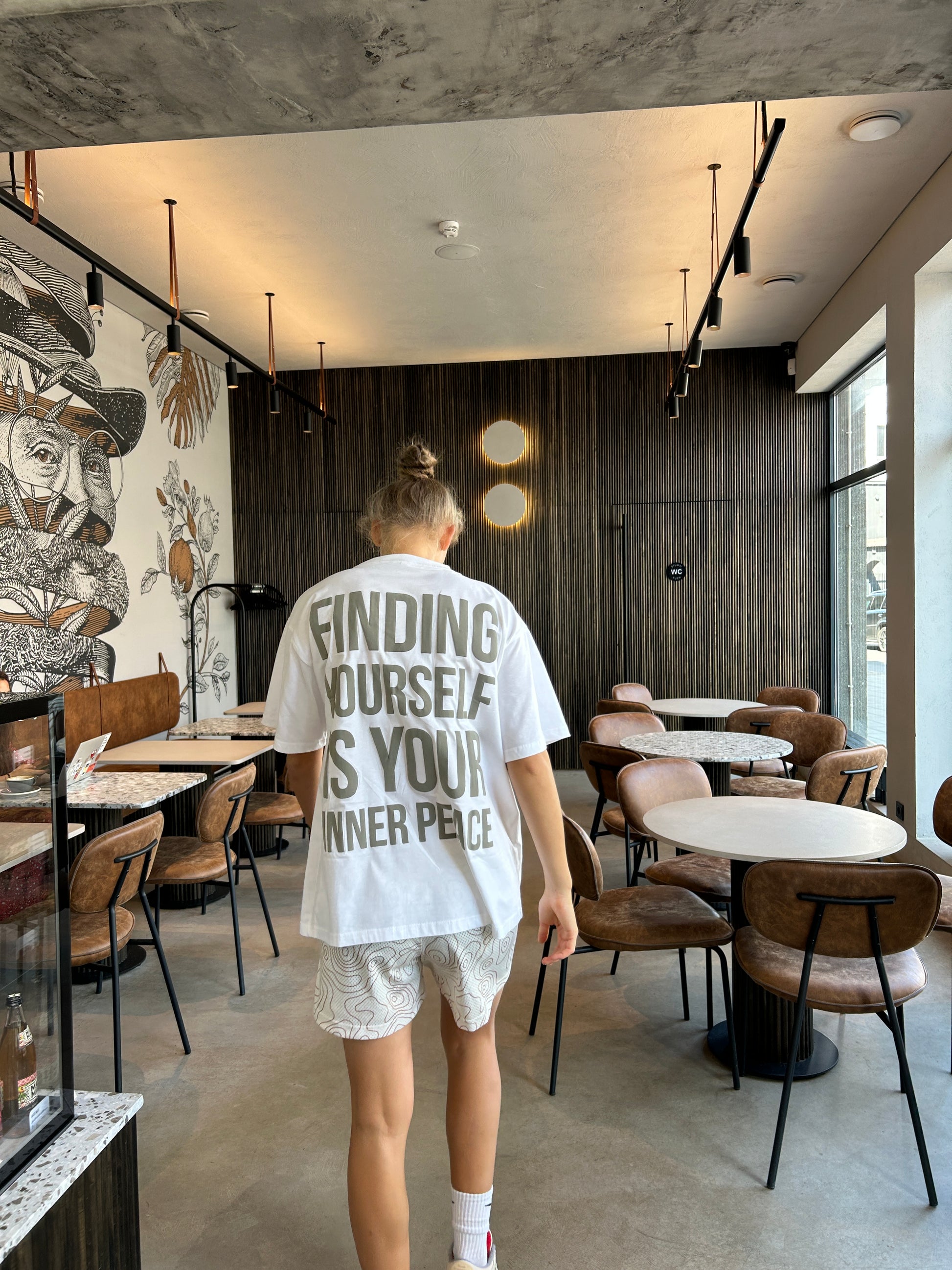 Affirmations white tee with puff print, inspirational streetwear for womens.