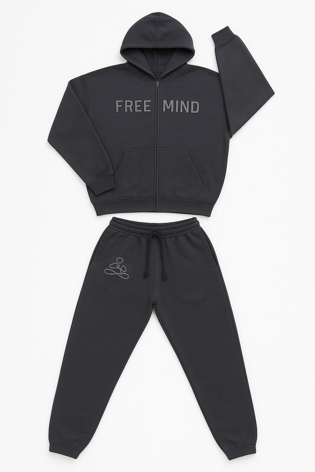 Full Hoodie Set "Free Mind" in grey color