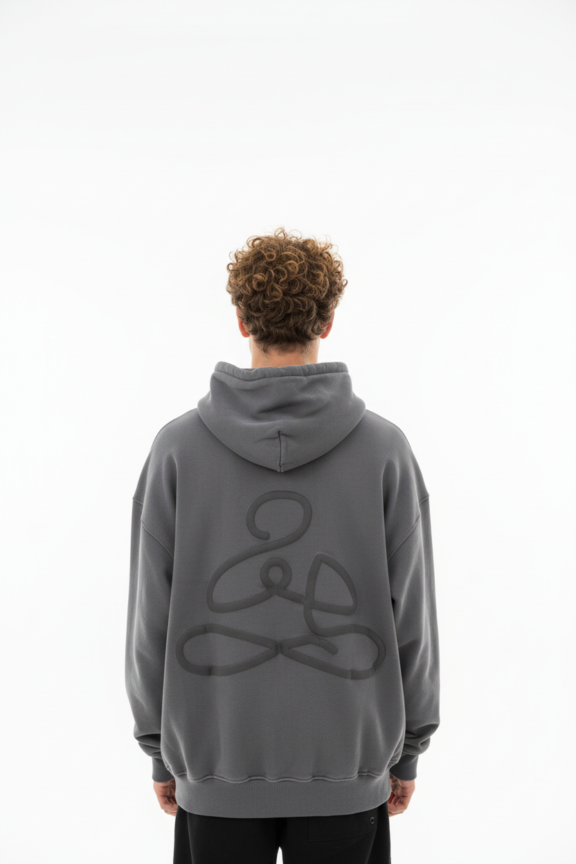 ENDEN BRAND Basics Grey Hoodie - Light Skin Male Back