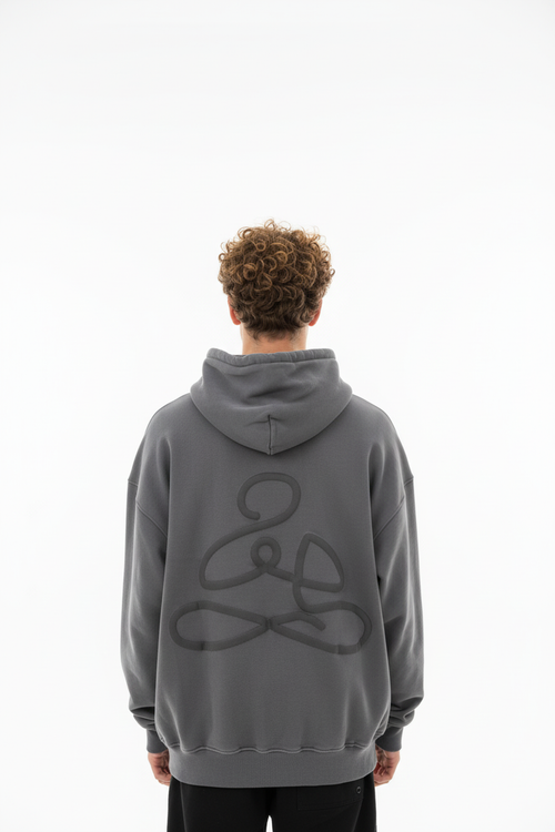 ENDEN BRAND Basics Grey Hoodie - Light Skin Male Back
