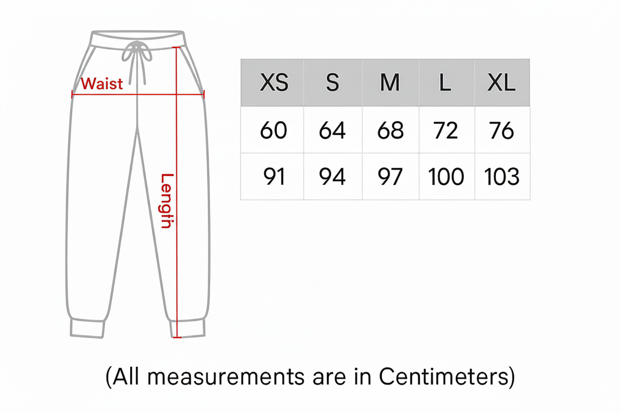 Sweatpants Size Chart